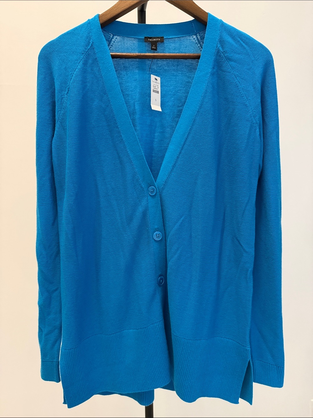 Talbots Bright Blue V-Neck Girlfriend Cardigan Sweater Size S Long Sleeve